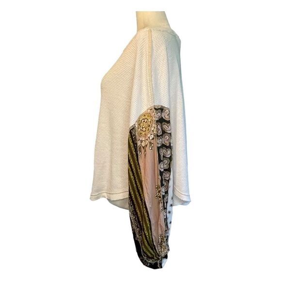 Free People We The Free Blossom Top Cream Pink Brown Thermal Floral Long Sleeves - Picture 4 of 9